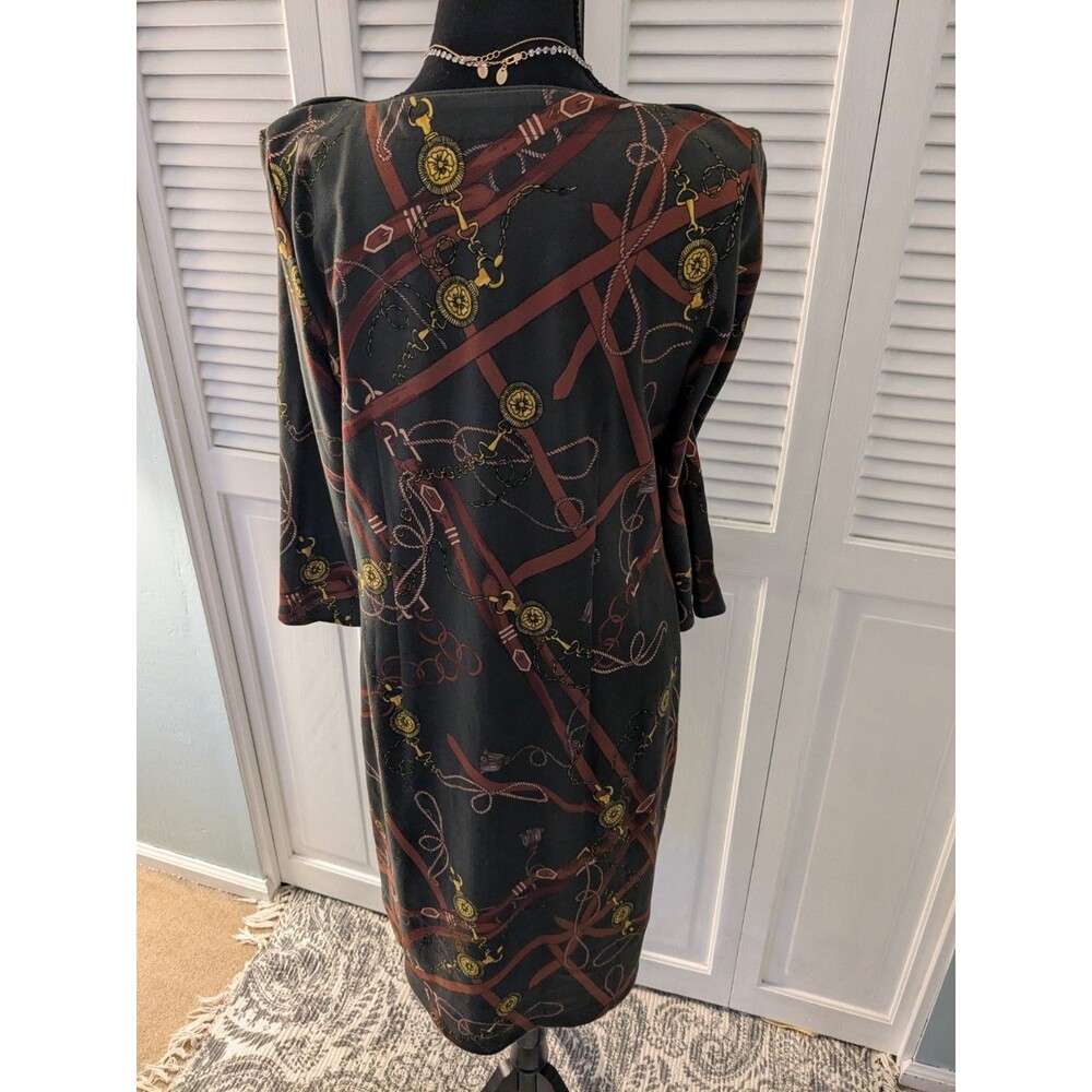 Talbots Dress Women's M Olive Equestrian Bit & Bridle Long Sleeve Western Status - Picture 11 of 15